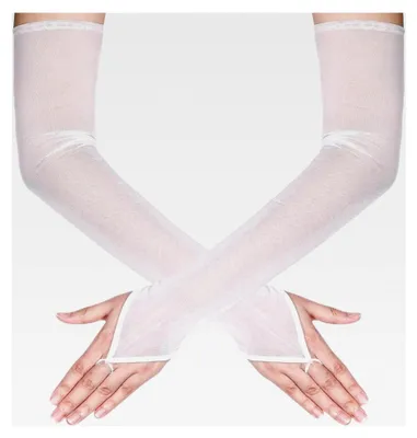 Produktbild von Lange fingerlose transparente Handschuhe aus Tüllnetz, Ellenbogenlänge, für Hochzeiten und Partys, Weiß