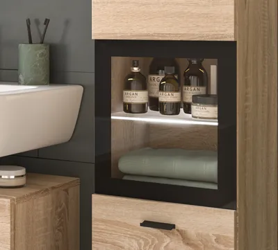 Produktbild von Badezimmer Midischrank "Lowell" Sonoma Eiche Badschrank hängend/stehend mit LED