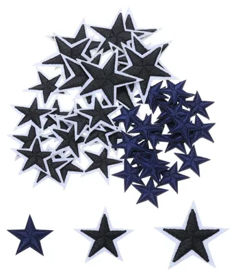 50 Stern-Bügelpatches, Stickerei, Kleidungsreparatur, dunkelblau/schwarz