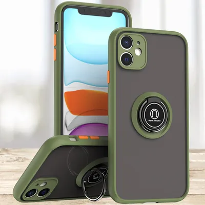 Obrázek produktu pro Pouzdro pro iPhone 12 matné průsvitné TPU pouzdro s prstencovým držákem a stojánkem Armádní zelená