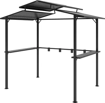 Produktbild von Grillpavillon 250 x 160 x 250 cm wasserdicht Gartenpavillon mit Doppelschichtdach, Seitenregalen, Gartenlauben mit UV-Schutz, BBQ Pavillon, Gartenzelt Grillzelt für Garten Party BBQ, Schwarz Aosom