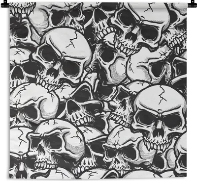 Produktbild von MuchoWow® Wandteppich Wandbehang Eine Musterillustration von Totenköpfen 60x60 cm Tapisserie Dekoration Wandtuch - Dekorationen - Wand Decke