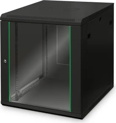 Produktbild von Digitus Wandgehäuse Dynamic Basic Serie - 600x600 mm (BxT), Wandmontiertes Regal, 12U, 60 kg, Sperrschloss, 29 kg, Schwarz
