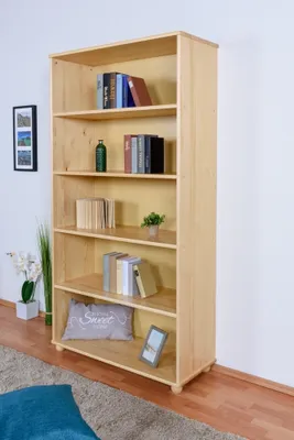 Produktbild von Bücherregal aus massivem Kiefernholz, Natur, 4 Regalböden, 195x102x41 cm