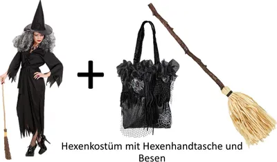 Produktbild von Kostüm Hexe schwarz - Gr. S - 3XL - Hexenkostüm Hexen Verkleidung mit Besen und Handtasche M - 38/40