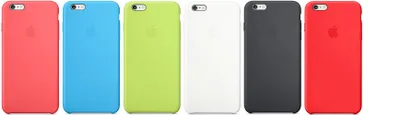 A row of six iPhone cases in different colors.
