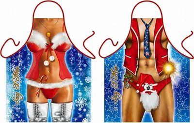 Produktbild von Weihnachtsmann und Weihnachtsfrau - lustige süße Schürze Kochschürze für Weihnachten