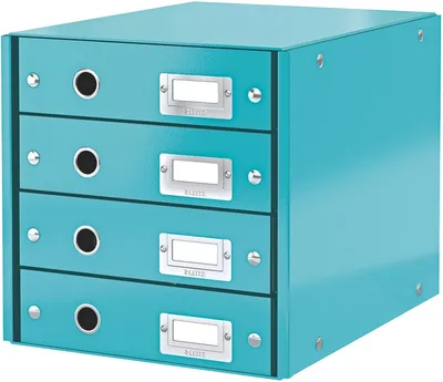 Produktbild von Schubladenbox 4 Fächer Karton eisblau Packung mit 3 Stück
