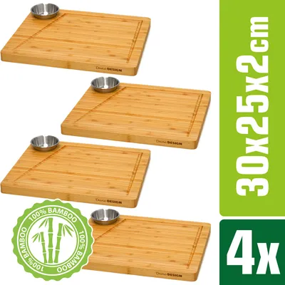 Immagine prodotto di set di 4 - Tavola da portata con vassoio per intingoli - Bistecchiera in legno 30x25cm