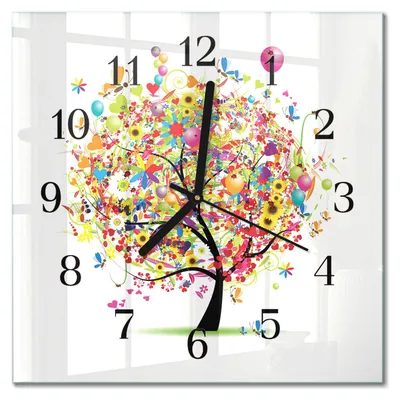 Immagine prodotto di Orologio da parete Tulup Glasuhr, orologio da cucina, vetro vero, 30x30 cm, design moderno e decorativo, silenzioso, con lancette nere - Motivo: albero colorato