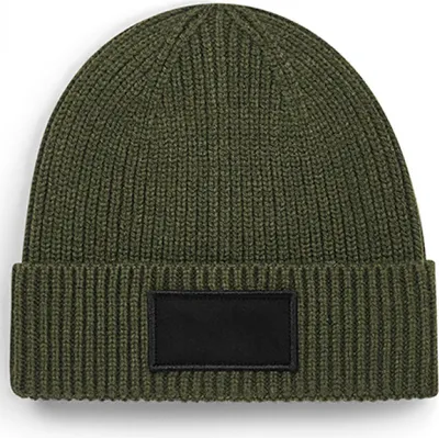 Image de Beechfield B442R | Fashion Patch Bonnet tricot côtelé - Couleur : Vert militaire/Black - Taille : One Size