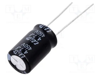 Produktbild von 5x Kondensator: elektrolytisch Ø10x16mm 4,7uF THT 450VDC 20% PF2W4R7MNN1016 Elek