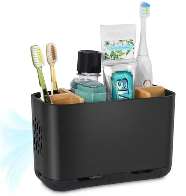 Immagine prodotto di Porta spazzolini elettrico, organizer per spazzolini elettrici, removibile con foro di scarico, colore nero, grande