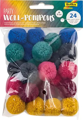 Produktbild von folia Woll-Pompons "Party" 24 Stück farbig sortiert