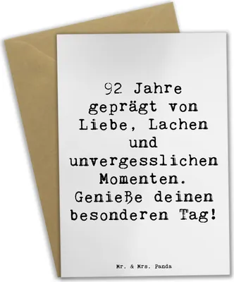 Produktbild von Mr. & Mrs. Panda neujahrskarte Spruch 92. Geburtstag - Weiß - Geschenk, osterkarte, Geburtstagsgeschenk, 92 Jahre, Happy Birthday, osterkarten, einladungskarten, herzlich