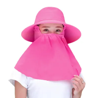 Produktbild von Sonnenhut für den Sommer, einfarbig, große Krempe, Sonnenschutz, Gesichtsschutz, Sonnenschutzhut, Anti-UV, Outdoor-Teehut, Hellrosa, Einheitsgröße