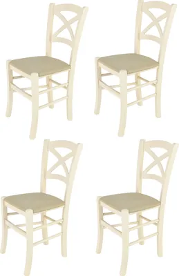 Immagine prodotto di t m c s Tommychairs - Set di 4 sedie CROSS per cucina e sala da pranzo, struttura robusta in legno di faggio laccato in colore bianco anilina e sedile imbottito rivestito in tessuto colore canapa