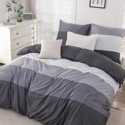 Produktbild von Bettwäsche Set 140x200 Antrazit, Gestreift Mikrofaser