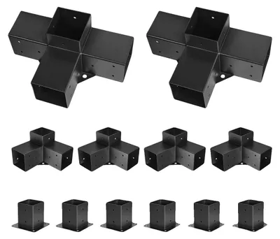 Produktbild von VEVOR Pergola Halterungskit 4''x4''(Innengröße 3.6x3.6), 4 Stück 4-Wege Schwerlast-Eckhalterung Holzarbeiten DIY Pfostenbasis-Kit, Einfache Installation Holzträger für Pavillons, Terrassenpergolen, Blockhaus im Freien, 4 x 4 Zoll-e, Doppelte Flachdach-Pergola