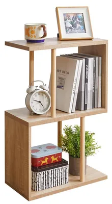 Image de Table d'appoint en forme de S, 3 niveaux, en chêne, dimensions 43x23x60 cm