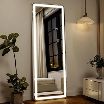 Produktbild von LED Ganzkörperspiegel 164 x 60 cm mit Touchsteuerung, 3 Lichtfarben, dimmbar, beschlaghemmend, Weiß