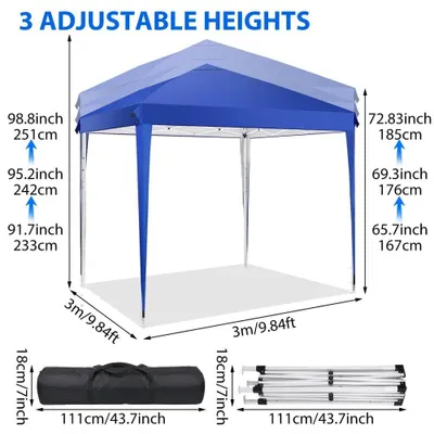 Obrázok produktu pre Sklápateľný pavilón 3x3 m - Nafukovací párty stan - Vodotesná tkanina Oxford 420D - Ochrana pred slnkom UPF 50+ - 3 výšky - Odolný proti vetru - Modrá farba