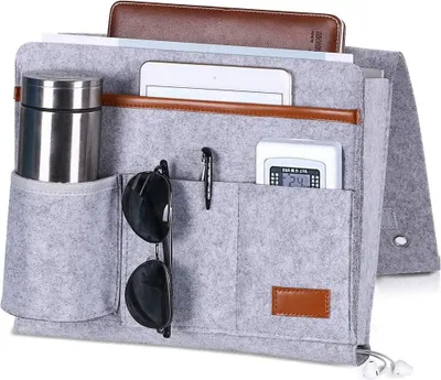Produktbild von Bett Organizer, Filz Betttasche, Hängeaufbewahrung Tasche für Fernbedienung, Handy, Buch, Zeitschriften,hellgrau