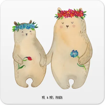 Produktbild von Mr. & Mrs. Panda Untersetzer für Gläser Bären mit Blumenkranz 10er Set - Weiß - Geschenk, Muttertag, Glas-Untersetzer, Lieblingsmensch, Coaster, Mutter, Bär, Tassen, Mama