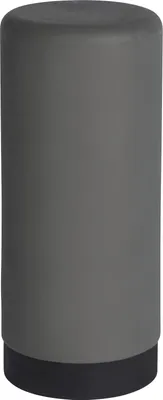 A cylindrical soap dispenser with a dark gray body and a black base, shown against a white background.