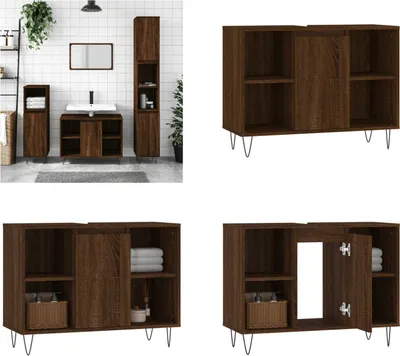 Obrázok produktu pre vidaXL Kúpeľňová skrinka hnedý dubový vzhľad 80x33x60 cm materiál na báze dreva - Kúpeľňová skrinka - Kúpeľňové skrinky - Skrinka - Kúpeľňová skrinka