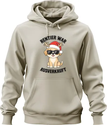 Produktbild von Rentier war t Hund Sonnenbrille Weihnachten Lustig Uni Hoodie Kapuzenpullover, Natur, 3XL