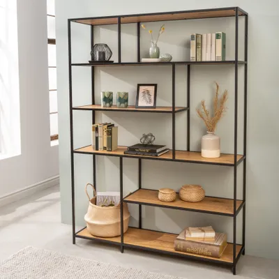 Produktbild von Industrial Bücherregal SLIM LINE 185x135cm Wildeiche schwarz sechs Regalböden