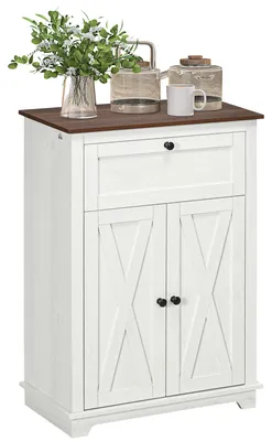 Immagine prodotto di HOMCOM Credenza Bassa da Cucina in Stile Rustico con Cassetto e Armadietto con Ripiano Regolabile, Bianco