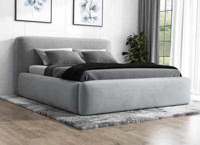 Produktbild von Polsterbett  BLUM-OM 160x200 cm mit Bettkasten und Lattenrost. Farbe: Hellgrau.