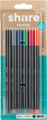 Produktbild von share Fineliner 6er Blister, Tinte auf Wasserbasis