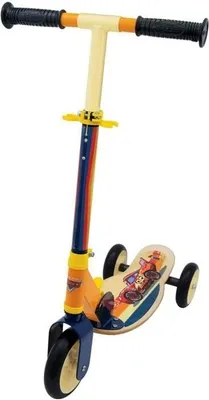 Image de Patinette Pliable Smoby Cars, 3 Roues Silencieuses, Plateau Bois, Guidon Réglable, Jaune et Multicolore