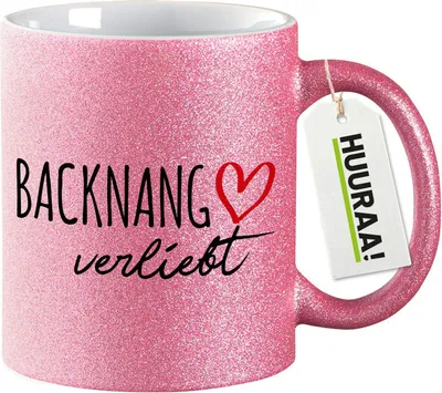 Produktbild von Huuraa Glitzertasse Backnang verliebt 330ml Pink Keramik Kaffeebecher Geschenkidee