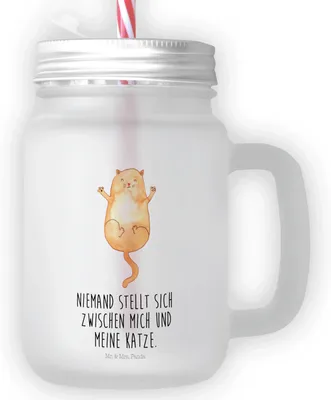 Produktbild von Mr. & Mrs. Panda Trinkgefäß Katze Umarmen - Transparent - Geschenk, Cat, Glas Mit Strohhalm, Cats, Becher Deckel, dessertglas, Liebe, Cocktailglas, Trinkglas, Katzen