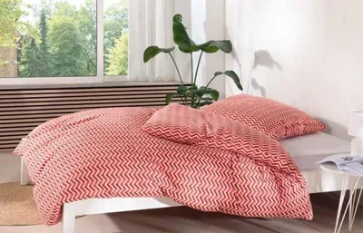 Produktbild von Casa Colori Jersey Bettwäsche aus 100% Baumwolle - Rot/Beige mit Zick-Zack Muster, 155x220 cm, 2-tlg.