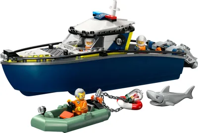 Produktbild von LEGO City Verfolgungsjagd im Polizeiboot  –  Spielset mit schwimmfähigem Schnellboot, Schlauchboot des Ganoven, 3 Mini-Figuren und einer Haifigur – Geschenk für Jungen und Mädchen ab 6 Jahren – 60456