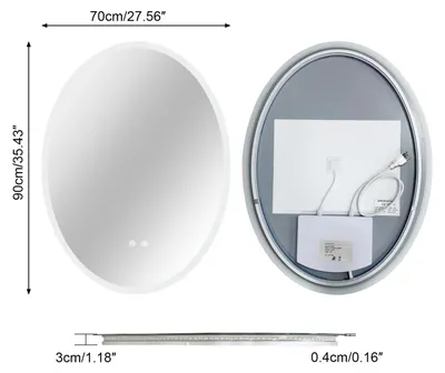 Zdjęcie produktu dla Owalne lustro do łazienki z oświetleniem LED - lustro ścienne - 70 x 90 cm - podświetlenie - powłoka anty-mgielna - panel dotykowy - szkło hartowane