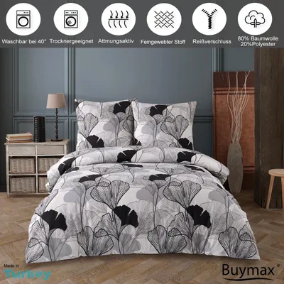 Produktbild von Bettwäsche Bettbezug 200x220 cm, Kopfkissenbezug 80x80 cm 3 teilig Deckenbezug Set aus 80% Baumwolle, 20% Polyester mit Reissverschluss - Buymax®