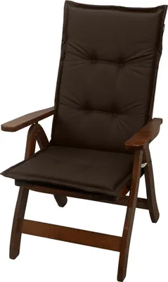 A brown cushion on a wooden chair.