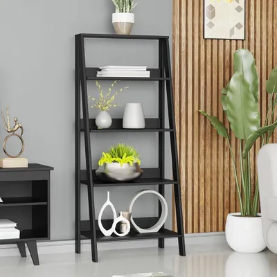 Produktbild von MADESA Bücherregal mit 5 Fachböden, Leiterregal mit Ablage, Freistehend, Holz, 135 x 38 x 61 cm - Schwarz