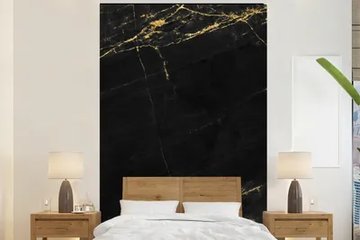 Produktbild von MuchoWow® Fototapete für Wohnzimmer oder Schlafzimmer Wandtapete Vinyl Motivtapete Marmor - Schwarz - Gold - Chic - Marmoroptik - Design - 145x220 cm - Wanddekoration