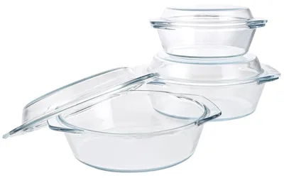 Produktbild von Glas Auflaufform Set mit Deckel - 3 Stück, Mikrowellen- und Ofenfest