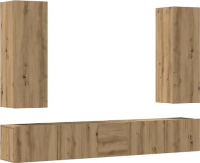 Produktbild von vidaXL 5-tlg. TV-Schrank-Set Wandmontage Artisan-Eiche Holzwerkstoff