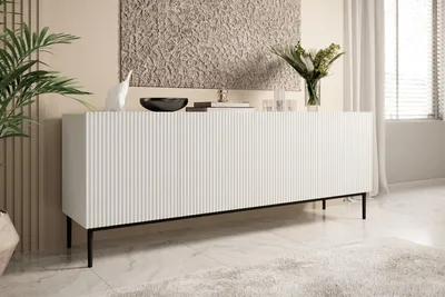 Zdjęcie produktu dla DUŻA KOMODA BIAŁA 200 cm z półkami Szafka do salonu sypialni GLAMOUR LAMELE