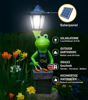Produktbild von XXL Frosch Grillmeister LED Solarlaterne 42x14cm handbemalt