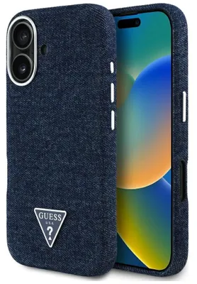 Image de Case Guess Denim Triangle Logo Magsafe Do Iphone 16 Niebieski